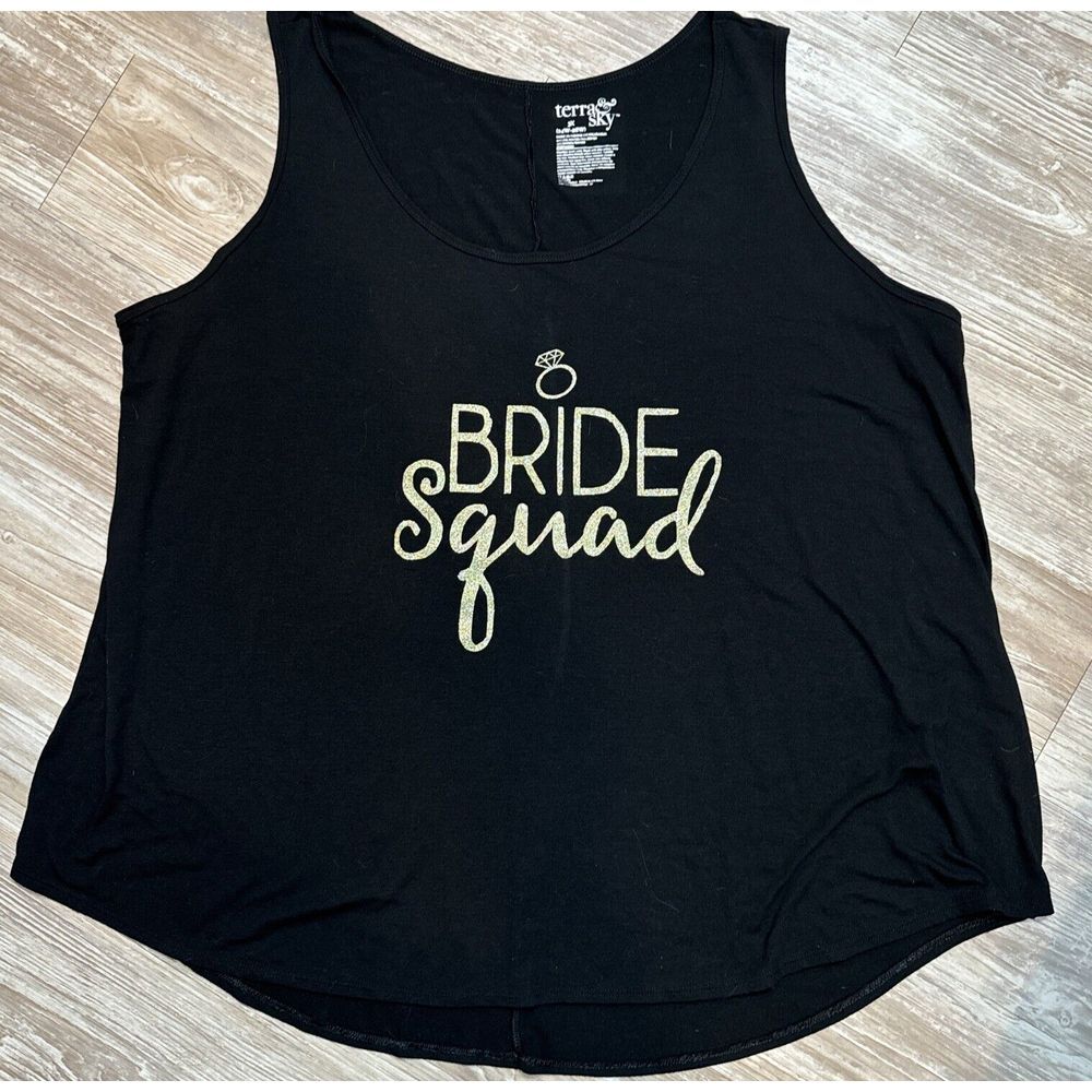 Terra & Sky Womens‎ Bride Squad Bridal Tank Top Size 3X Black
